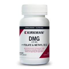 Kirkman DMG 125 mg with folate and methyl B12 bottle for daily wellness.