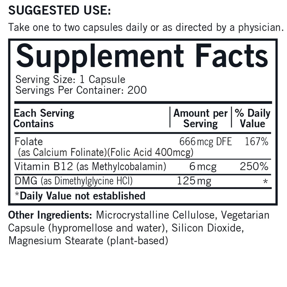 Kirkman DMG 125 mg capsules closeup showing plant-based formula.
