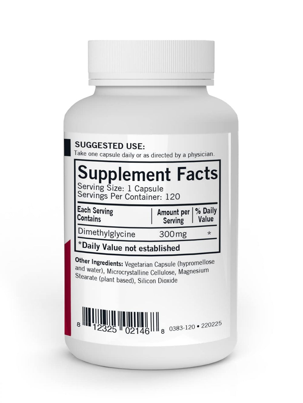 Kirkman DMG 300 mg bottle back with dosage and ingredient details.