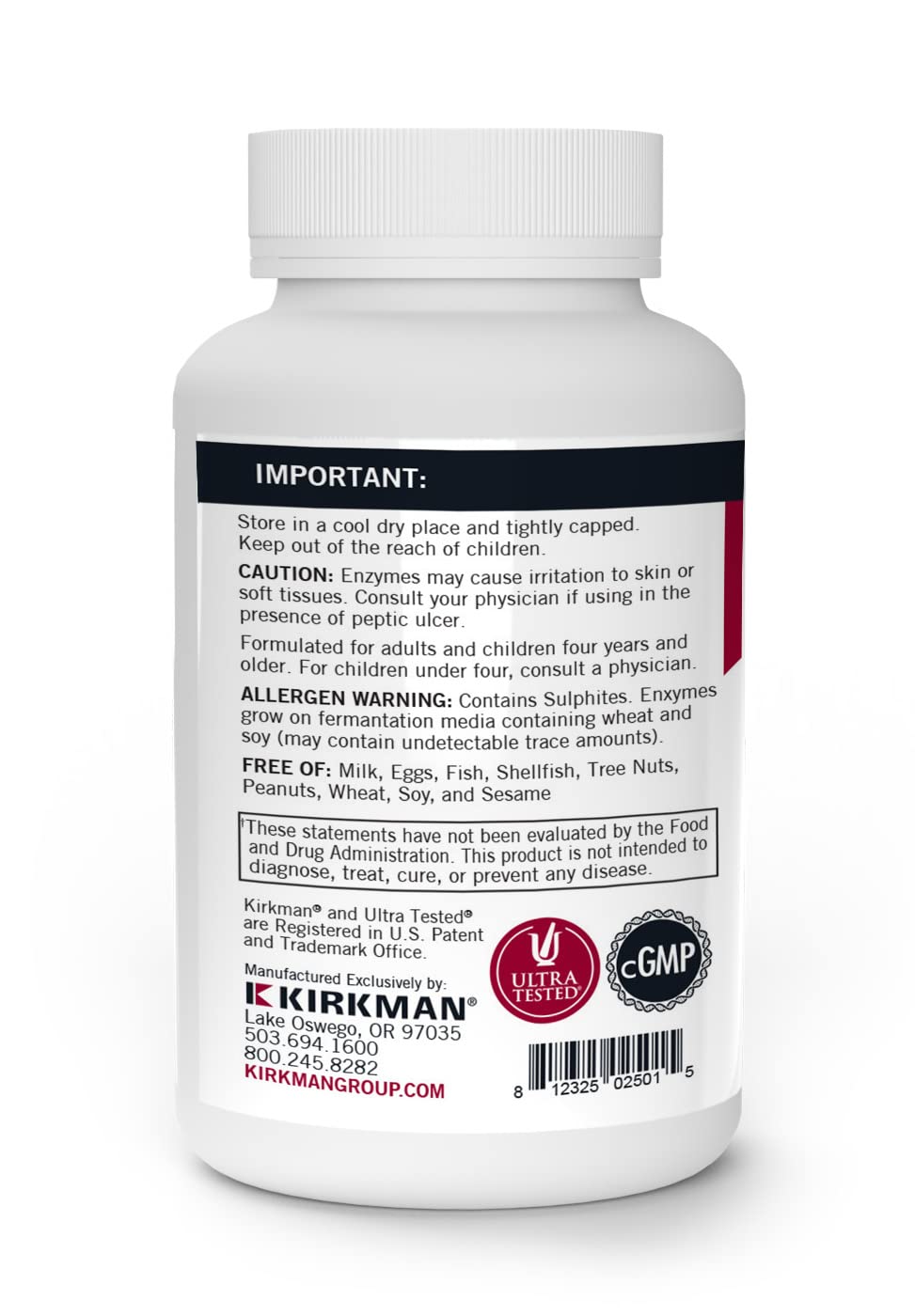 Kirkman Enzyme Complete DPP-IV label closeup emphasizing purity tested and plant-based enzymes
