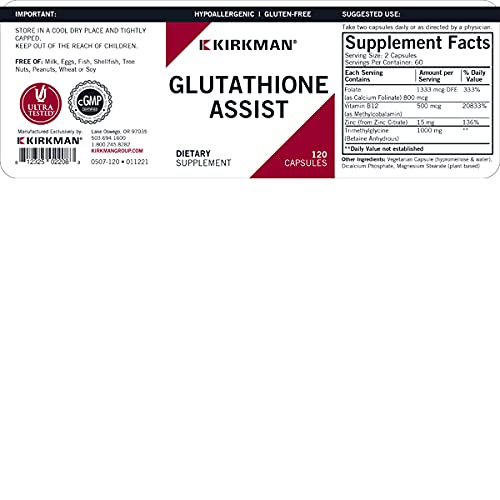 Kirkman Glutathione Assist capsules shown for easy daily dosing.