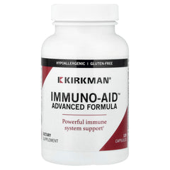 Kirkman Immuno-Aid Advanced Formula bottle displaying immune support benefits