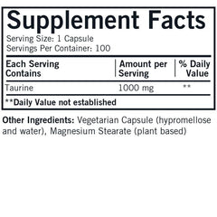 Kirkman L Taurine capsules close-up shows vegan capsules for hypoallergenic support