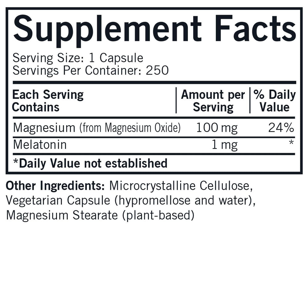 Kirkman Melatonin Plus Magnesium label close-up highlights natural melatonin and magnesium.