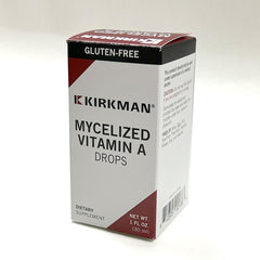 Kirkman Mycelized Vitamin A Liquid dropper enabling precise dosing.