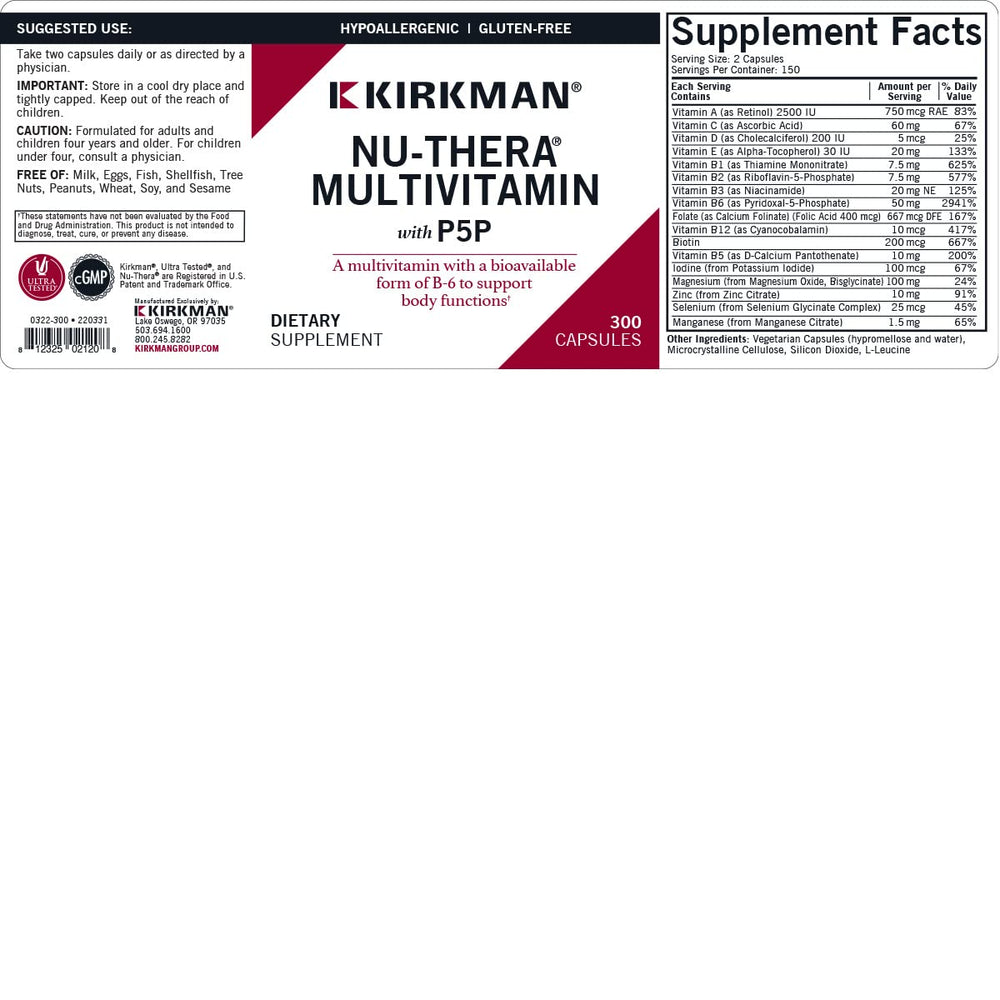Kirkman Nu-Thera P-5-P capsules in blister pack for daily use
