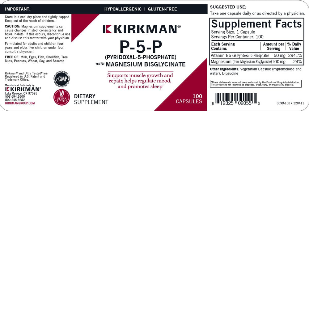Detail of the P-5-P active form in Kirkman supplement packaging