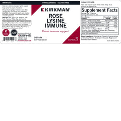 Kirkman Rose Lysine Immune label on bottle highlighting L-Lysine and vitamin blend.
