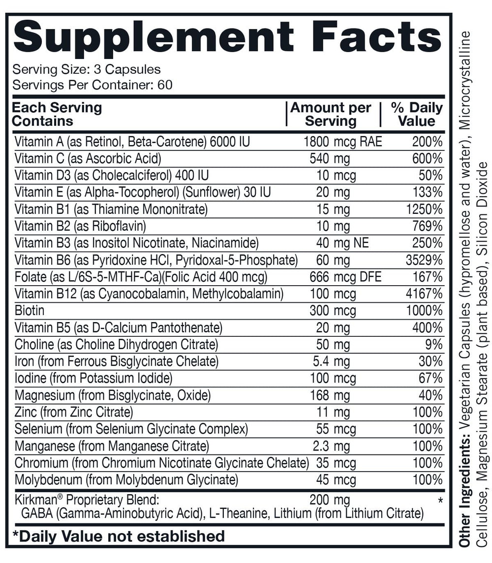 Kirkman Nu-Thera label highlights gluten-free and casein-free features.