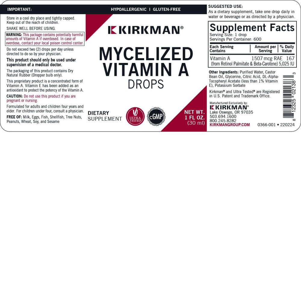Kirkman Vitamin A Liquid with passion fruit flavor for enjoyable intake.