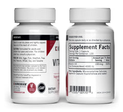 Kirkman Vitamin D3 4000 IU capsules close-up emphasizing high potency.