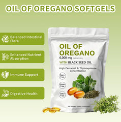 KITABIO Oil of Oregano Softgels packaging box featuring packaging details.
