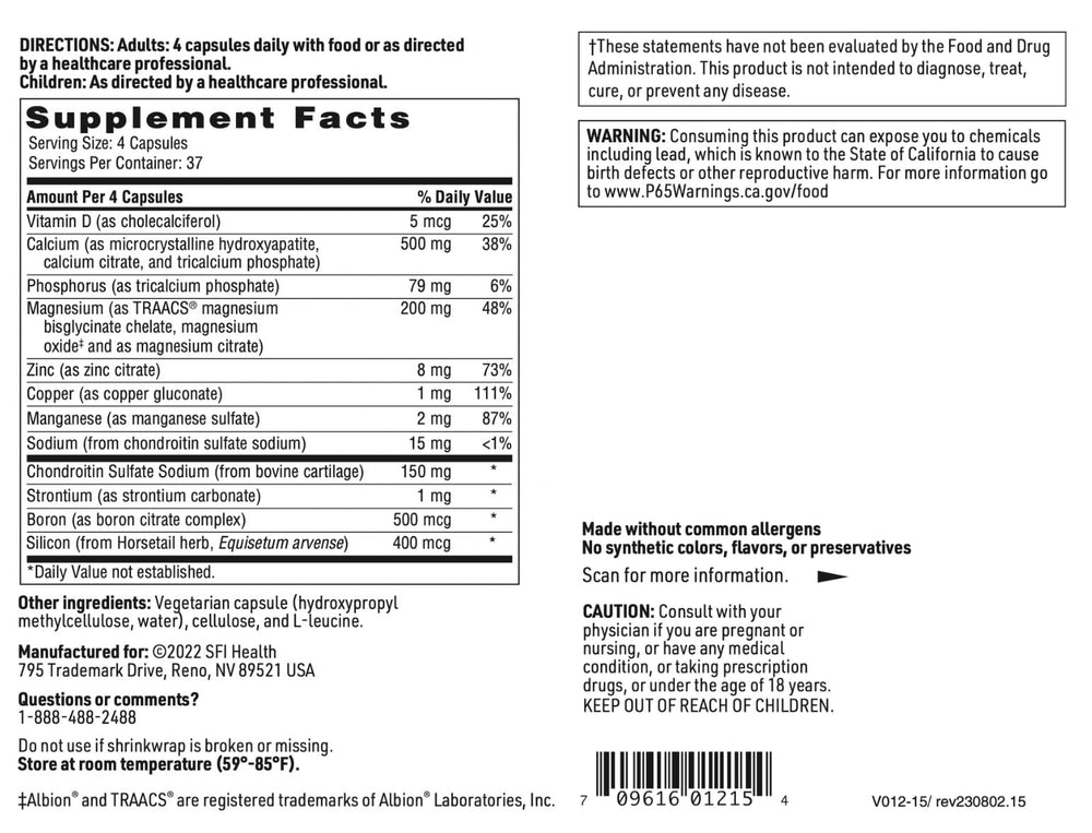 Ingredients panel of Cal-Assimilate Plus illustrating calcium sources and chondroitin sulfate