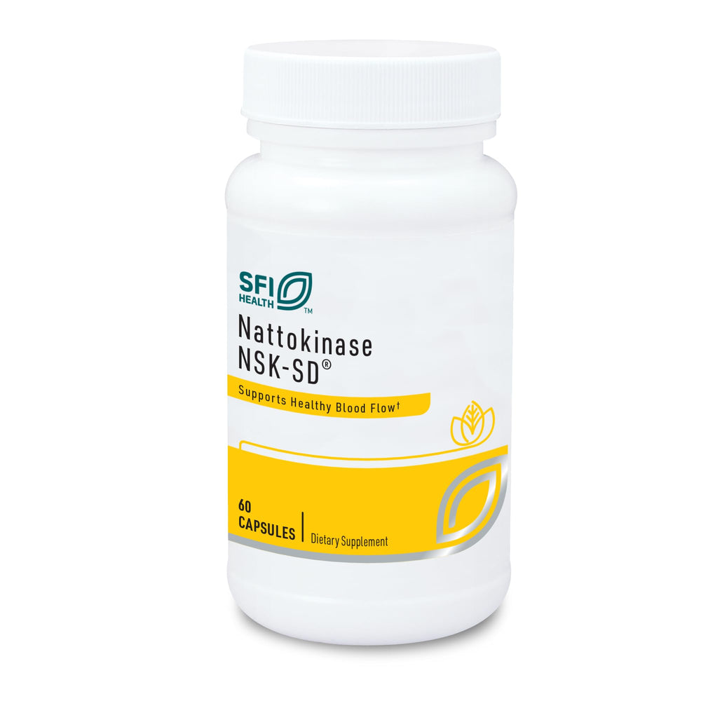 SFI Health Klaire Labs Nattokinase NSK-SD bottle front showing dairy-free capsules.
