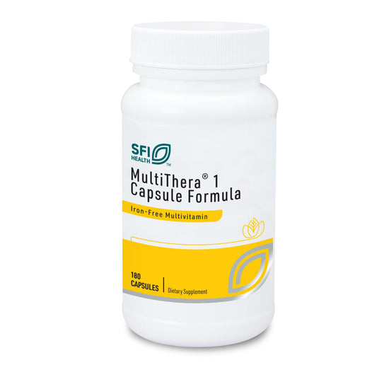 SFI Health MultiThera bottle front with iron-free daily micronutrients.