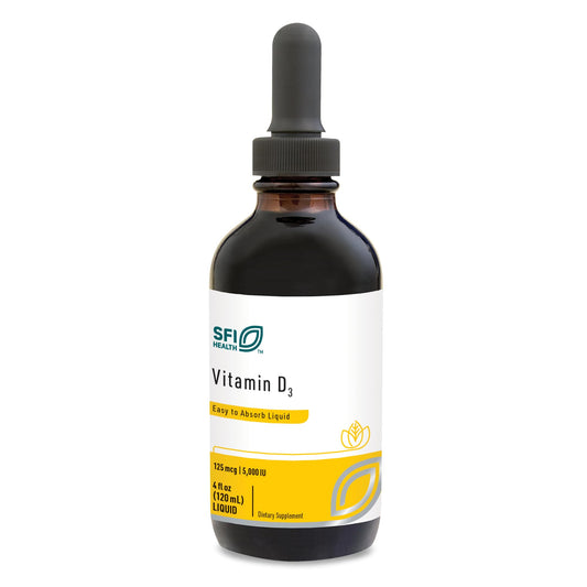Klaire Labs SFI Health Vitamin D3 bottle highlighting easy-dose drops for daily support