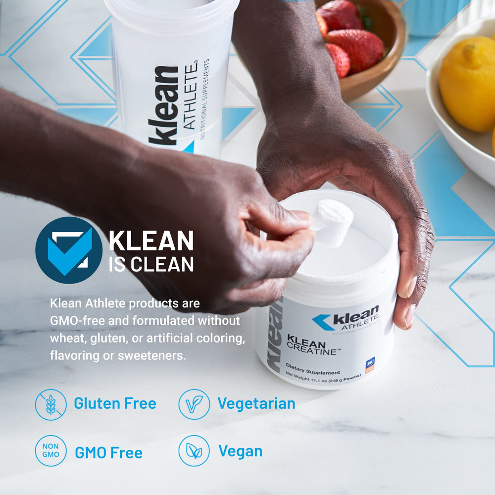 Klean Creatine jar close-up highlighting unflavored purity for clean supplementation.