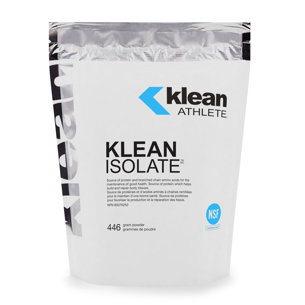 Klean Isolate bottle front by Klean Athlete highlights high-quality protein for daily training support.