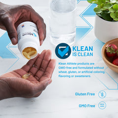 Klean Omega bottle pour illustrates easy daily omega-3 intake for athletes.