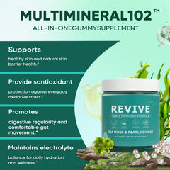 Vitamin C and E icons with KLUNIZ Revive Gums suggest antioxidant support for hair.