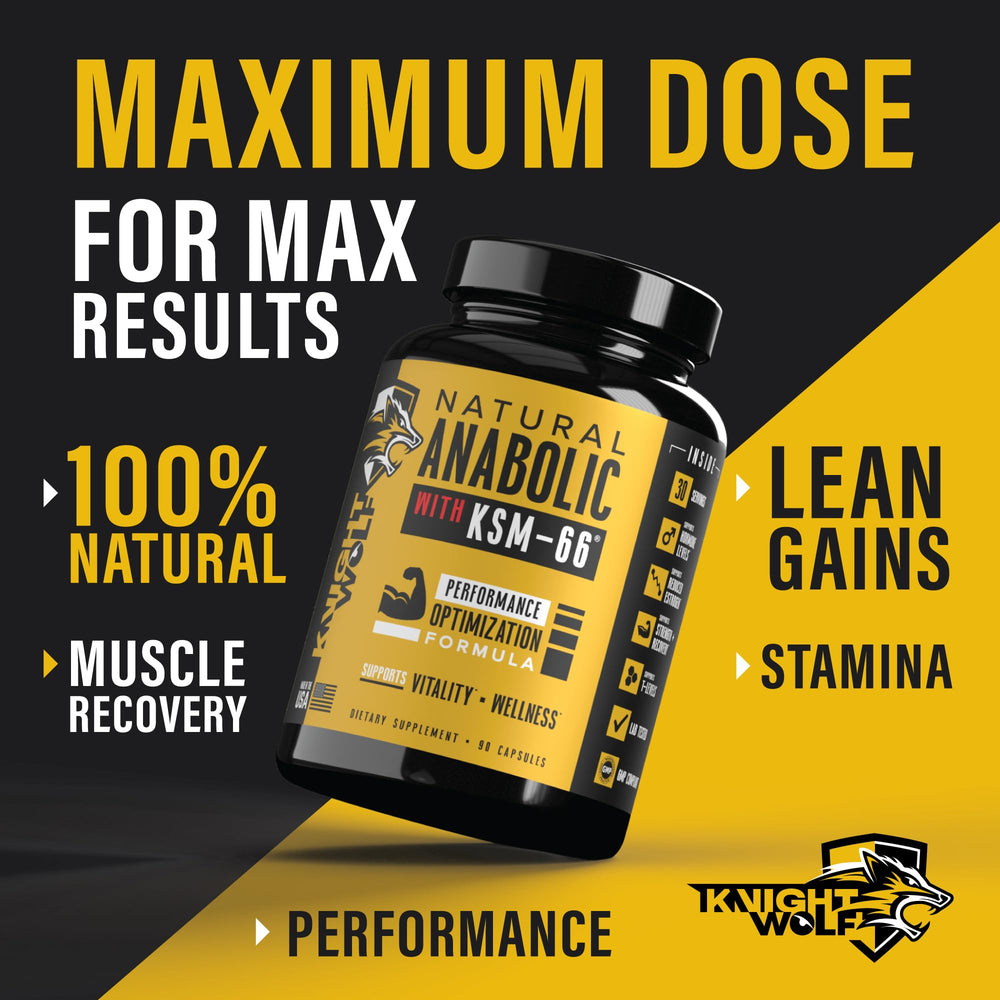 Knight Wolf Supps Night Wolf KSM-66 label shows premium ingredients for lean muscle support.