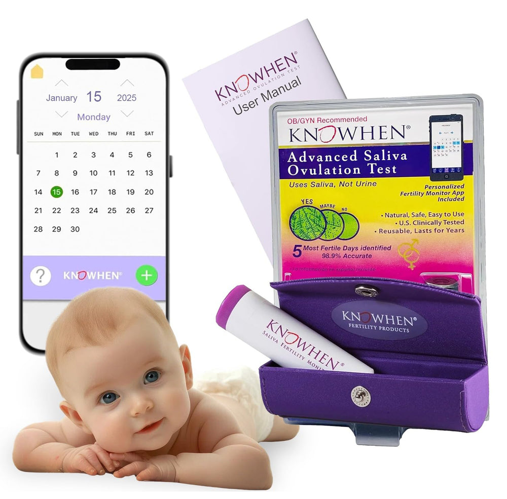 Knowhen saliva ovulation kit pack showing a non-mess fertility tracking setup