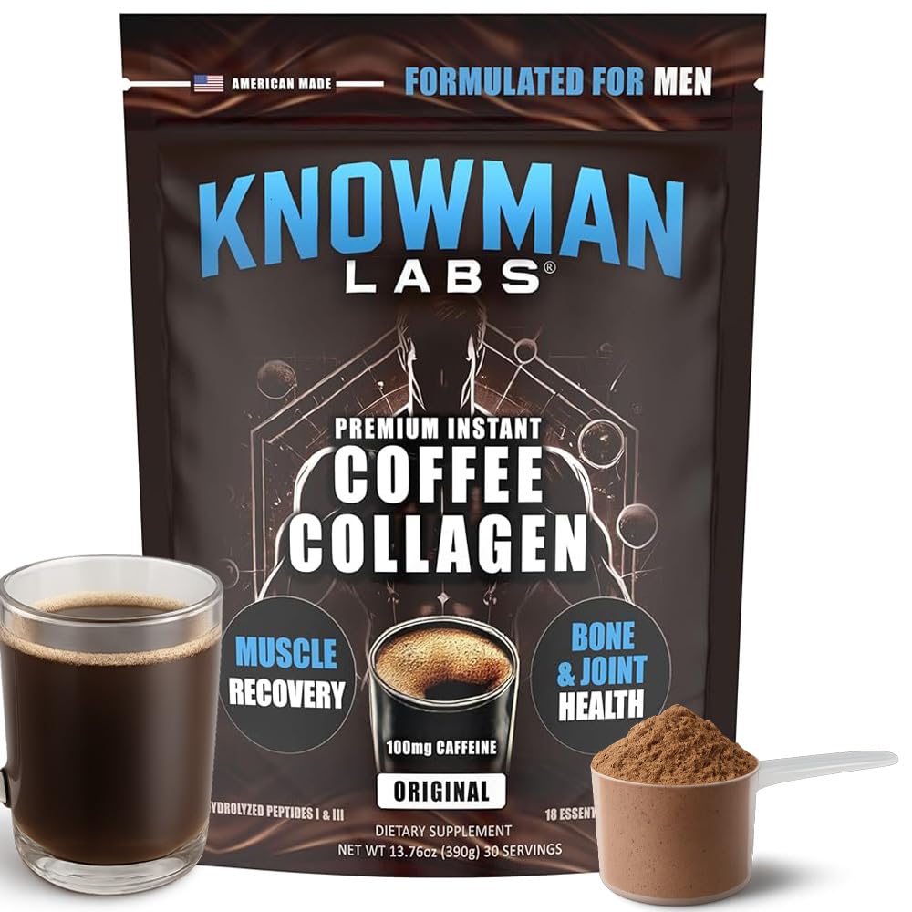 Knowman Labs premium collagen instant coffee bottle for everyday energy and recovery.