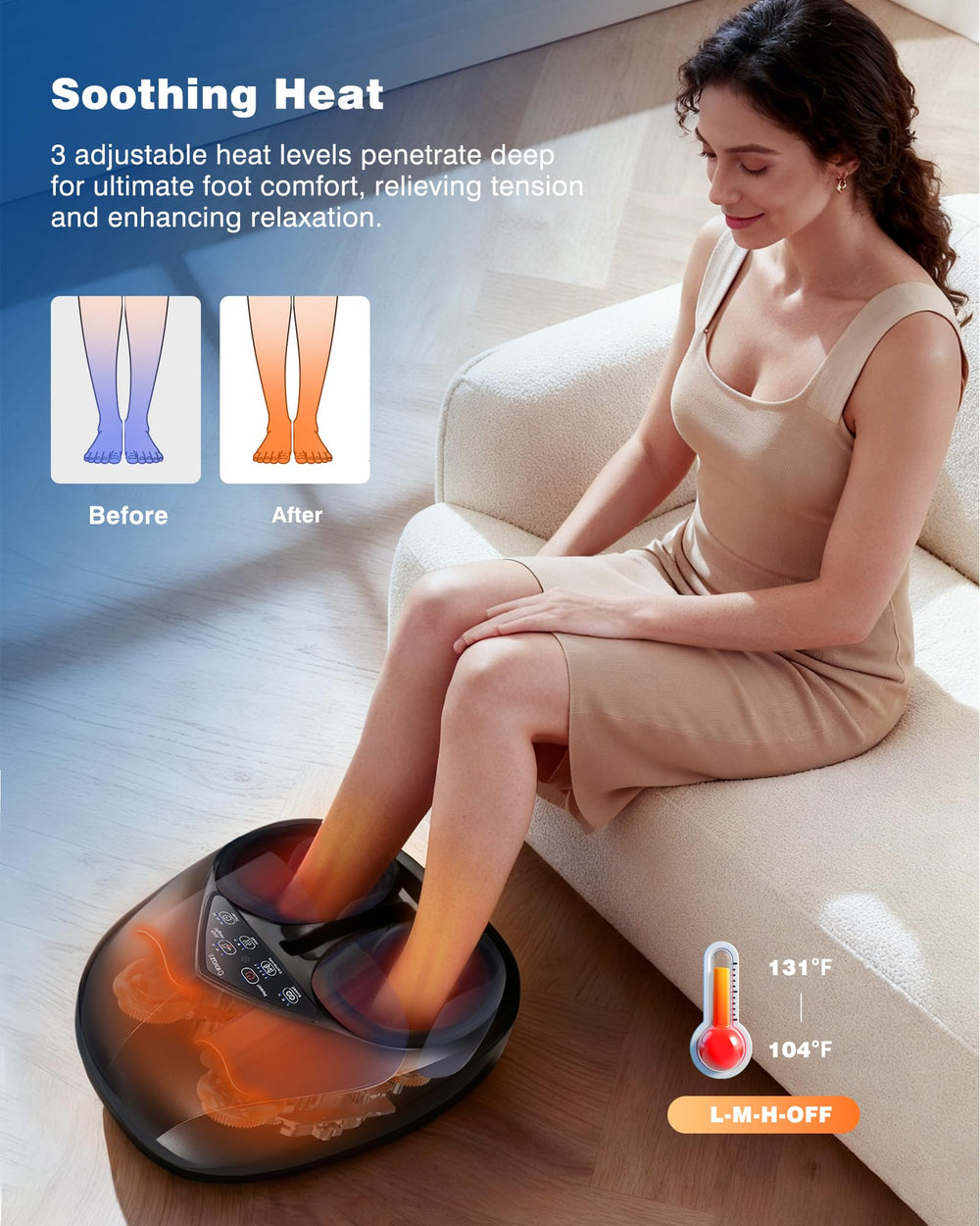 KNQZE heat settings button shows soothing warmth during massage