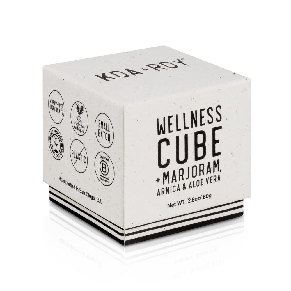 KOA ROY Wellness Cube close-up showing natural botanicals for a soothing routine