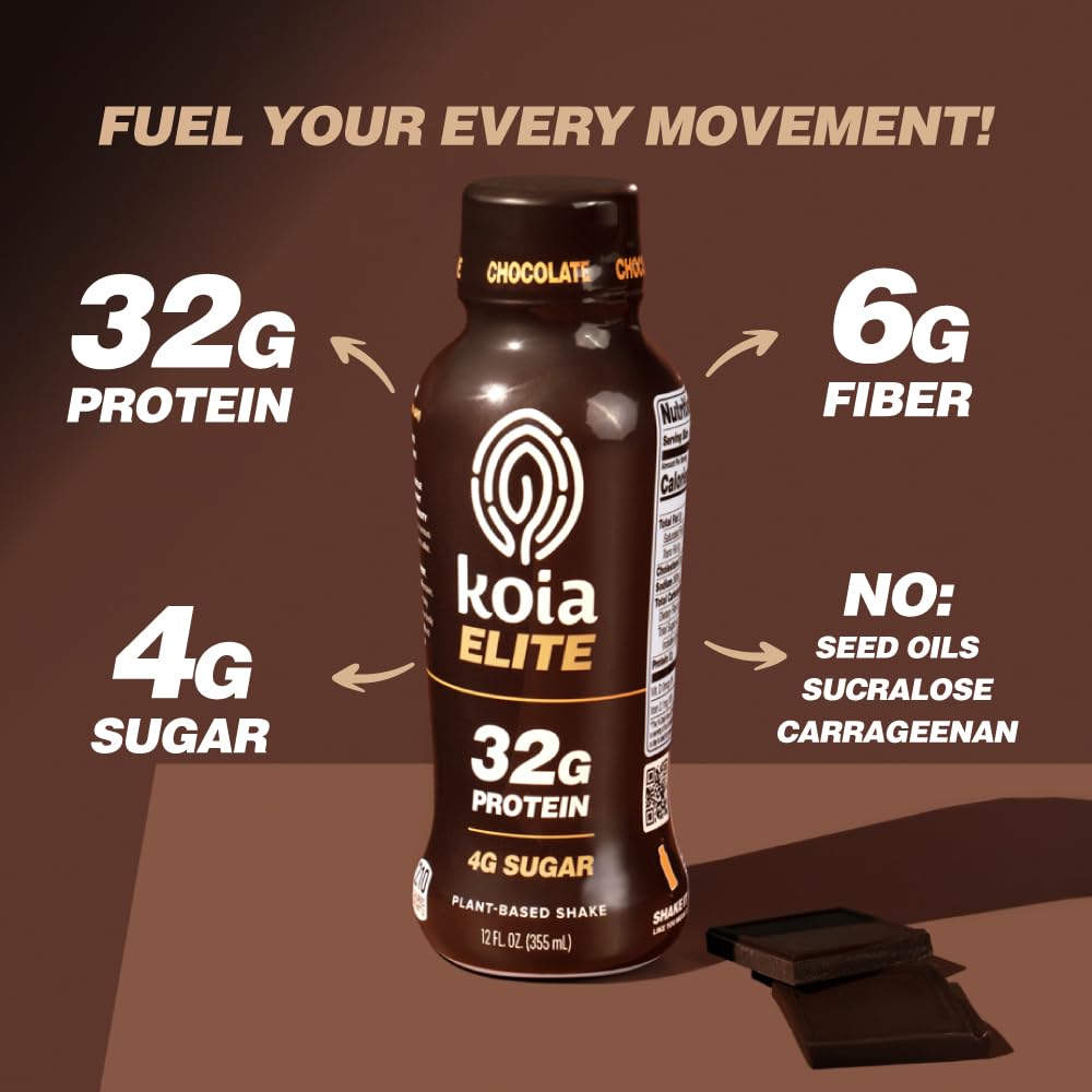 Koia Elite Chocolate Shake close-up shows creamy texture and flavor.