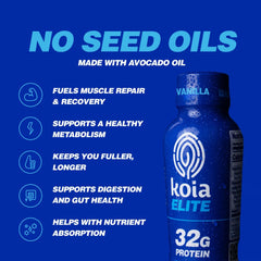 Koia Elite packaging highlights dairy-free gluten-free attributes.