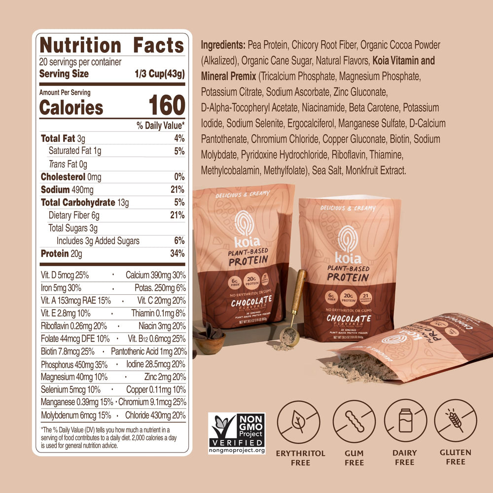 Koia pea protein base and plant ingredients highlighted for clean nutrition