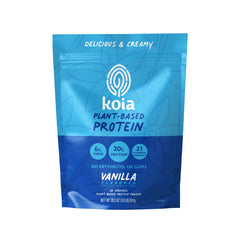 Koia vanilla plant-based protein powder canister for post-workout recovery