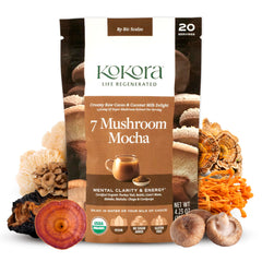 Kokora 7 Mushroom Mocha bottle front view, supports steady energy throughout the day.
