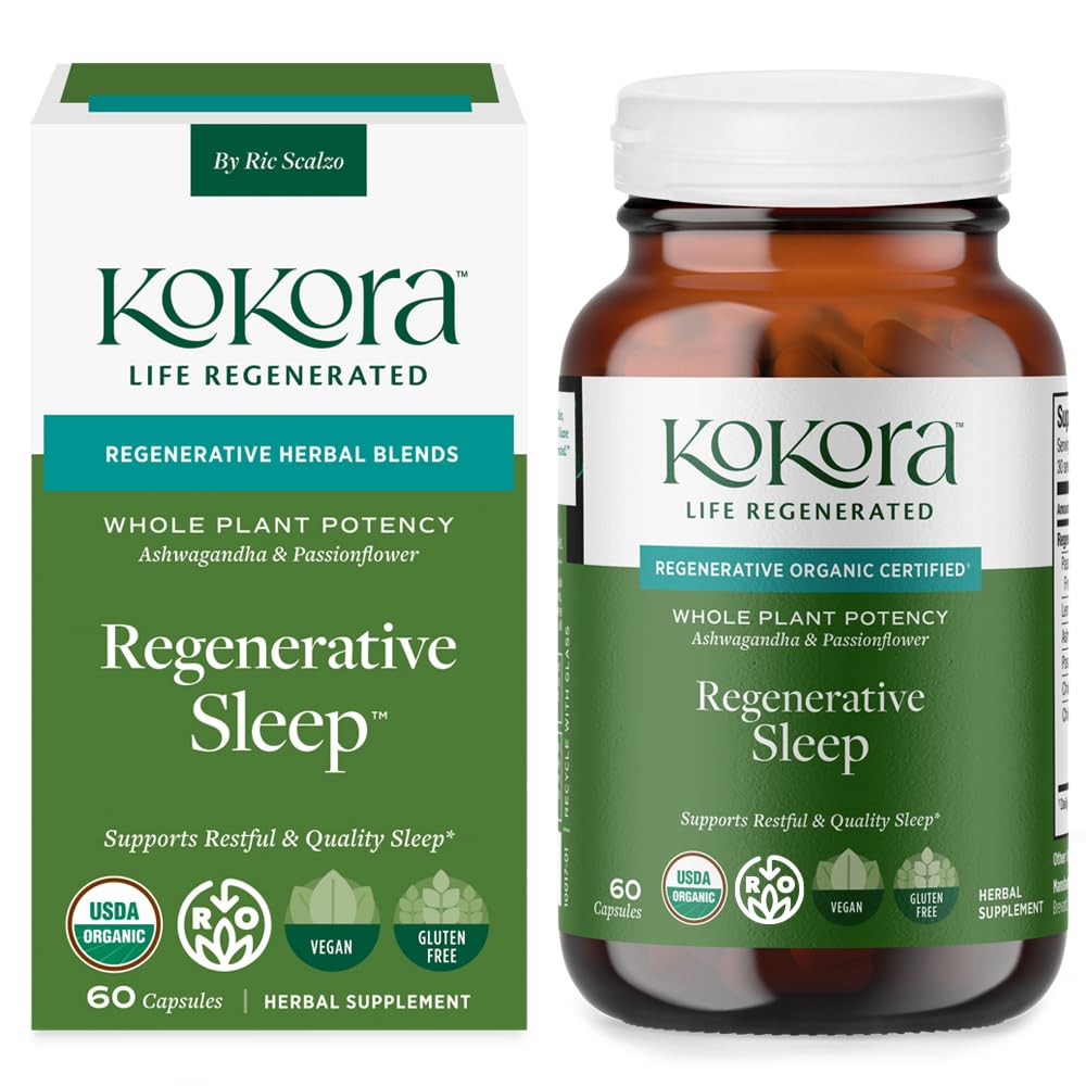 Kokora Regenerative Sleep bottle front view highlighting the adaptogen blend for restful nights