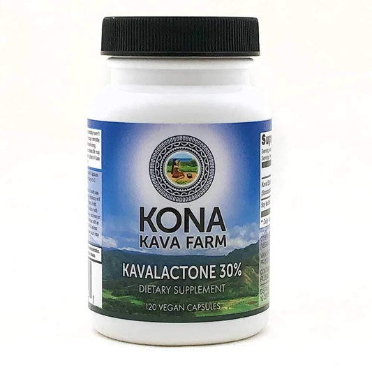 Kona Kava Farm bottle front showing premium noble kava potency for daily calm