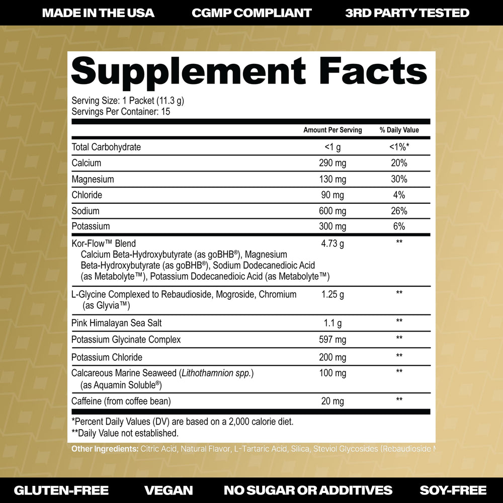 KORRECT LIFE electrolyte matrix highlighting mineral blend for hydration
