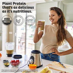 KOS organic vegan protein powder label showcasing organic ingredients