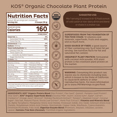 KOS chocolate protein powder keto-friendly badge on tub