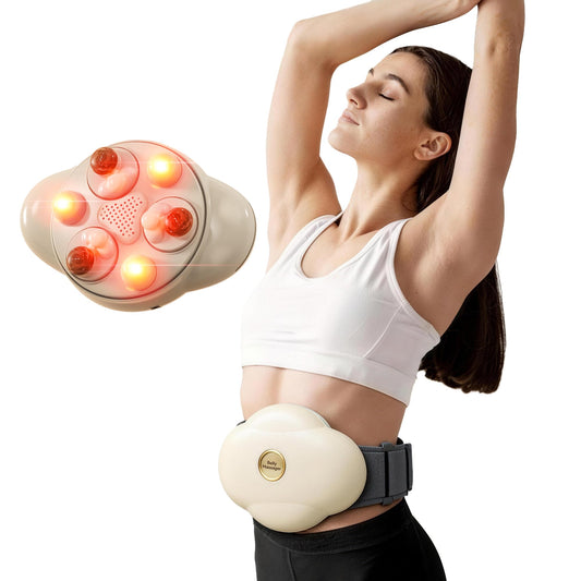 KOSTAK abdominal massager with four synchronized disks for targeted belly relief and relaxing kneading sensation.