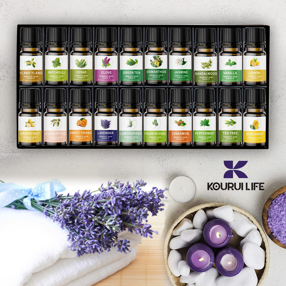 KOURUILIFE diffuser-ready oils, lavender and tea tree for calm spaces