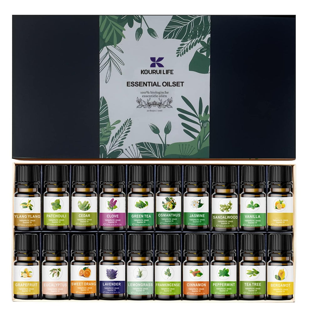 KOURUILIFE essential oils set 20x10ml box front for premium diffusion