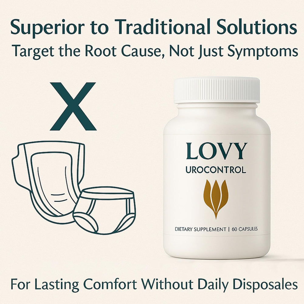 Product image highlights ingredients and bottle label for Lovy Urocontrol.