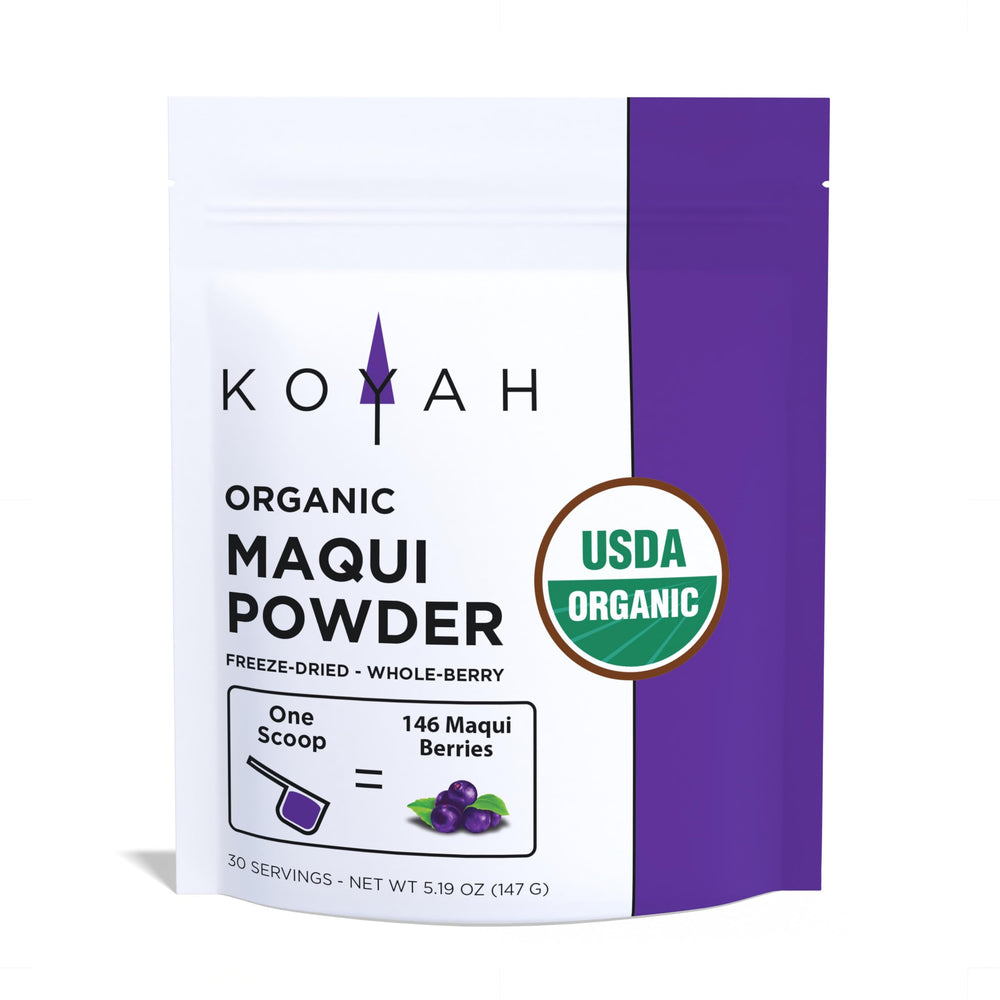 KOYAH organic maqui powder bottle with 30 servings, ideal for daily smoothies