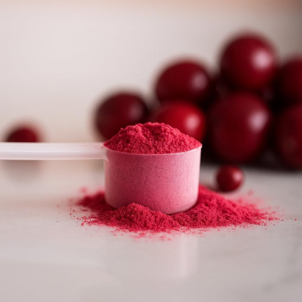 KOYAH Organic Cranberry Powder pouch displaying 30 servings per pouch.