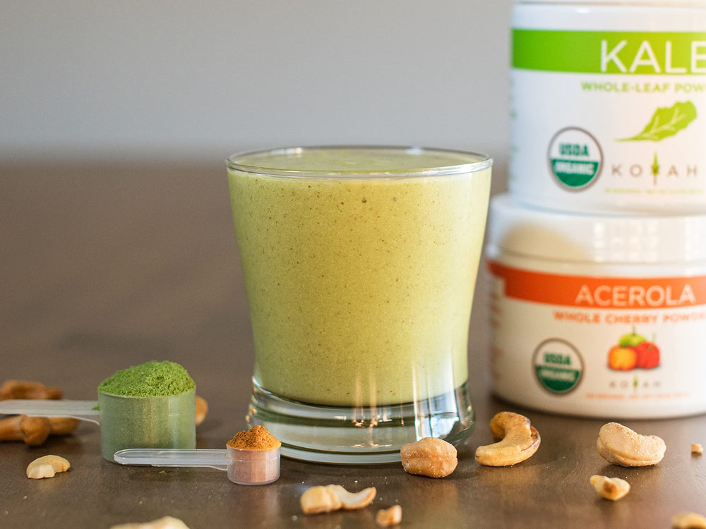 KOYAH Serving scoop shows 500 mg vitamin C per serving.