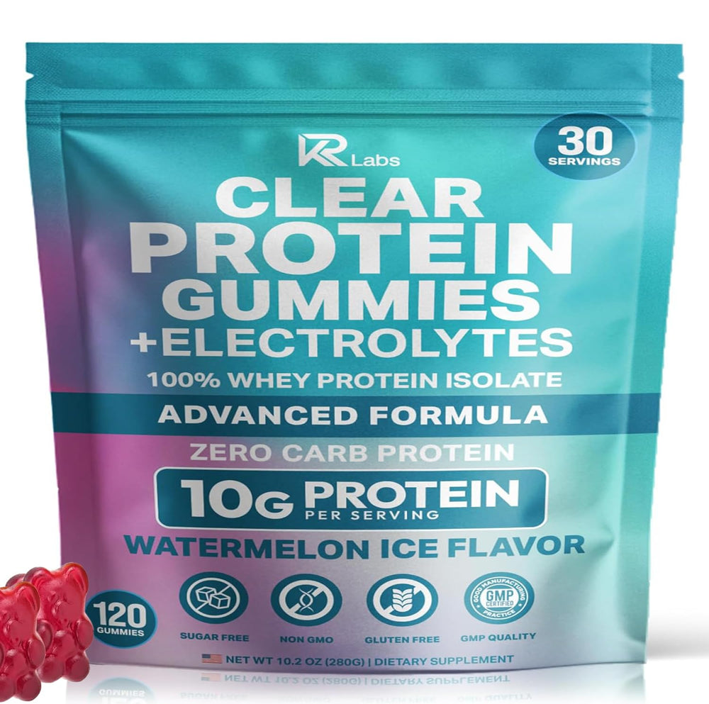 KR Labs Zero Carb Clear Whey Gummies Watermelon packaging ready-to-go protein snack.