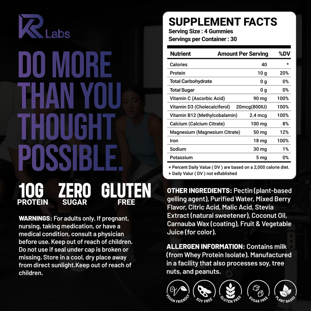 KR Labs zero-carb sugar-free formula gummies for keto and low-carb diets.