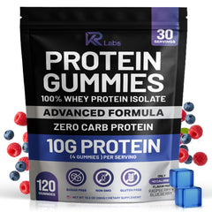 KR Labs Zero Carb Whey Gummies mixed berry bag with 120 gummies and 10g protein per serving.