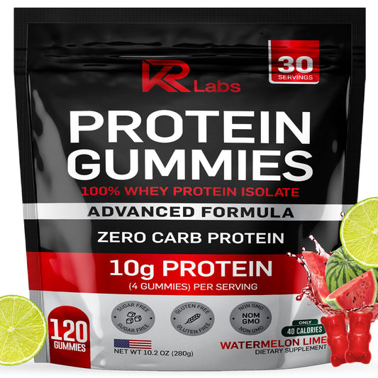 KR Labs Zero Carb gummies packaging front highlighting protein per serving.